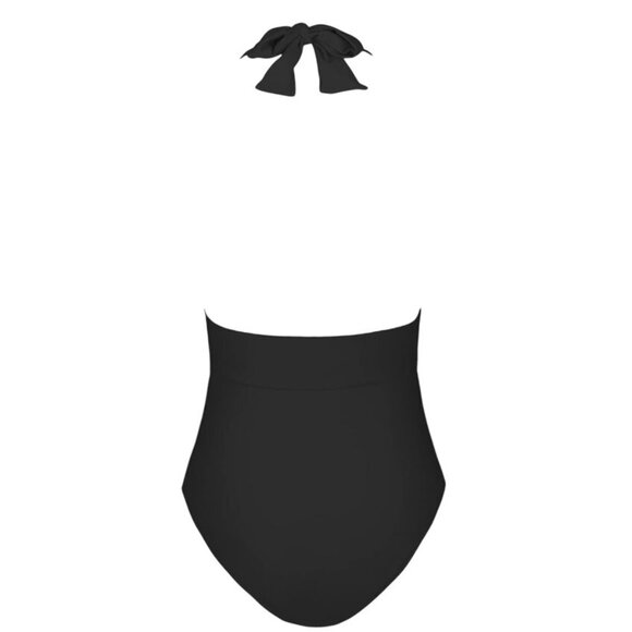 Cupshe Women’s Swimsuit S Black One Piece Halter V-Neck Ruched Tummy Control - Picture 5 of 9